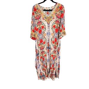 Soft Surroundings Colorful Ipanema Dress Embroidered Beaded Sequin Kaftan SP